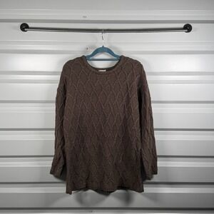 Pure Jill J Jill Brown Cable Knit Diamond Lattice Tunic Sweater Womens Medium